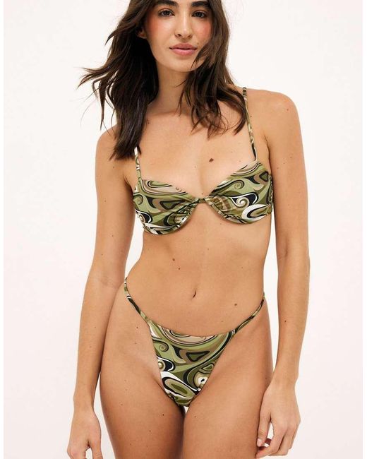 NA-KD Green Printed Wire Bikini Top
