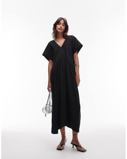 & Other Stories Black Midaxi Dress With Pintuck Bodice
