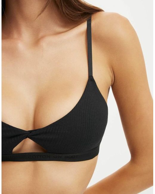 Cotton On Black Branded Cotton Knot Front Bralette