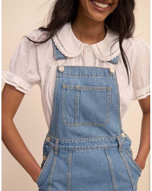 Nobody's Child Blue Mid Wash Denim Dungaree Midi Dress