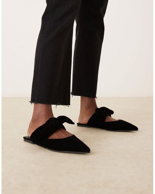 Asos Design Wide Fit Black Lunar Bow Detail Mules