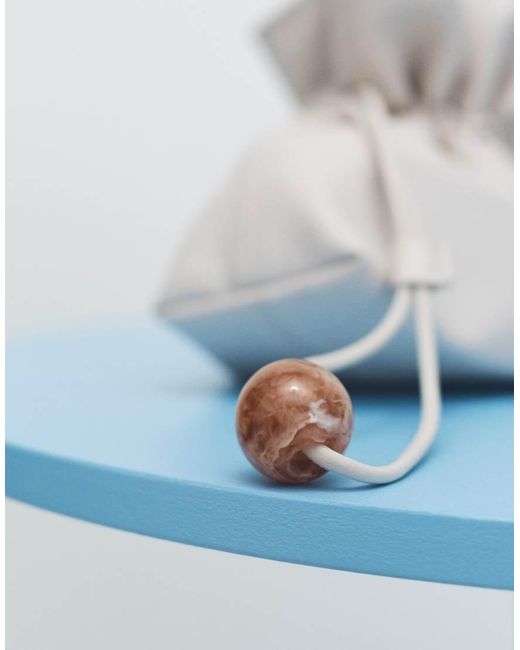 ASOS White Ruched Resin Ball Pouch Clutch Bag With Detachable Shoulder Strap