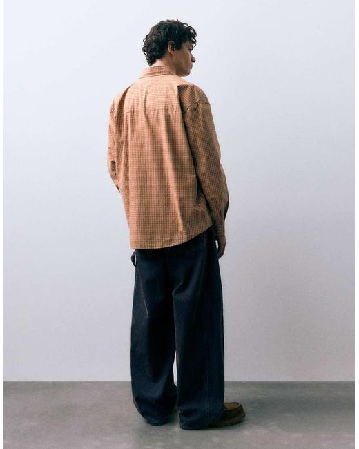 Pull&Bear Orange Check Shirt for men