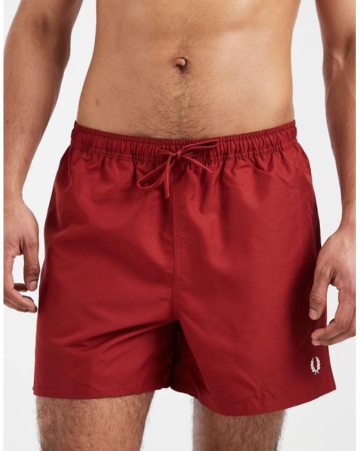Fred Perry Red F Perry Drawstring Logo Swim Shorts for men