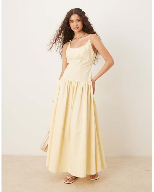 ASOS Natural Premium Strappy Seam Detail Dropped Waist Midi Dress