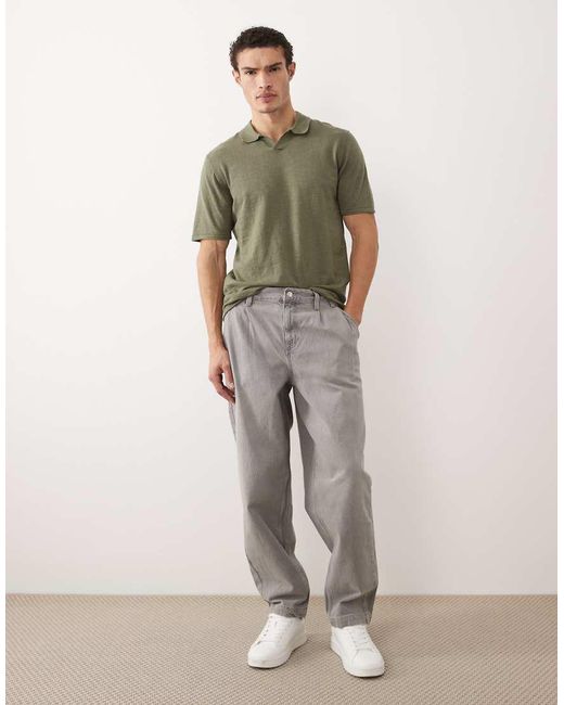 Jack & Jones Green Open Colar Knitted Polo for men