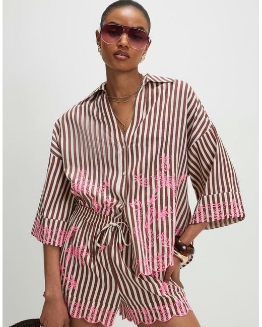 River Island Red Cotton Blend Stripe Toucan Shirt