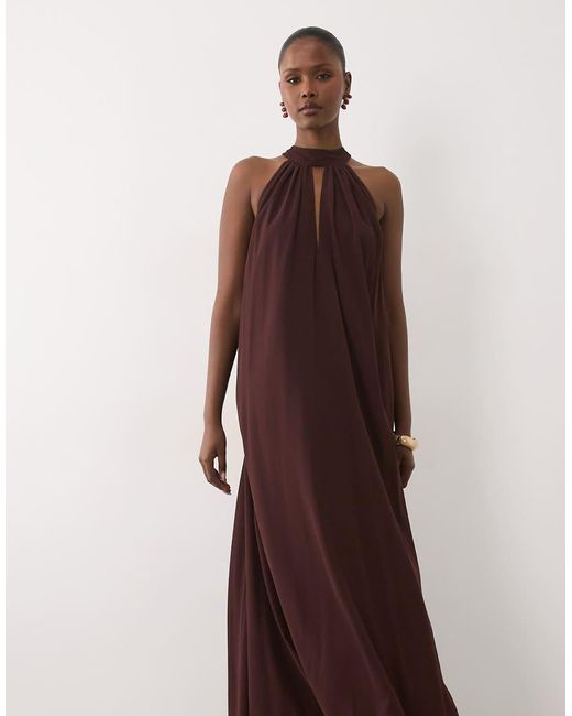 LACE & BEADS Brown Sleeveless Choker Detail Trapeze Maxi Dress