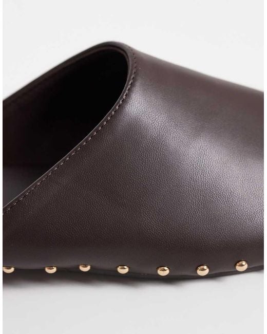 Public Desire Brown Joy Flat Mules With Studs