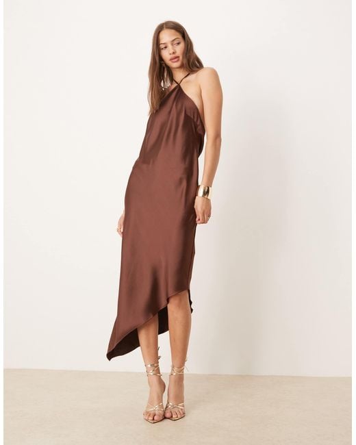 ASOS Natural Satin Halter Maxi Dress