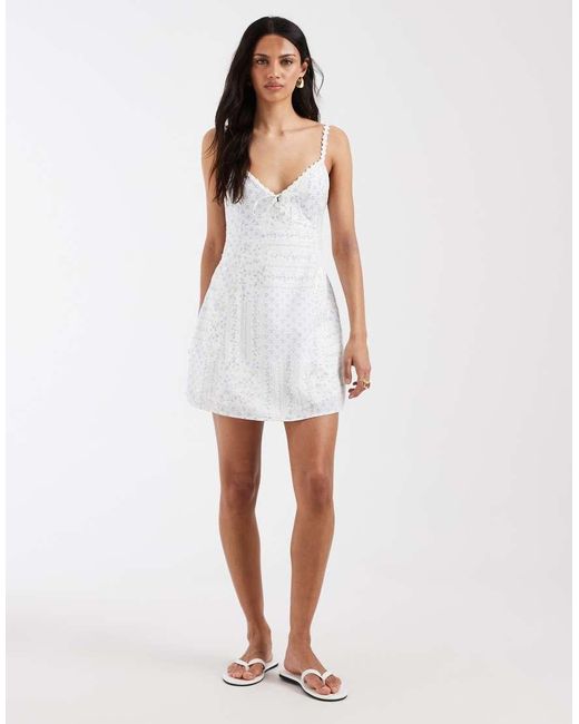 Hollister White V Neck Button Through Mini Dress