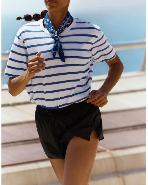 Oysho Blue Boxy Short-sleeved Cotton Blend T-shirt
