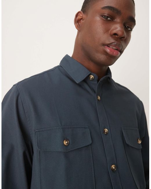 ASOS – e baumwoll-hemdjacke in Blue für Herren