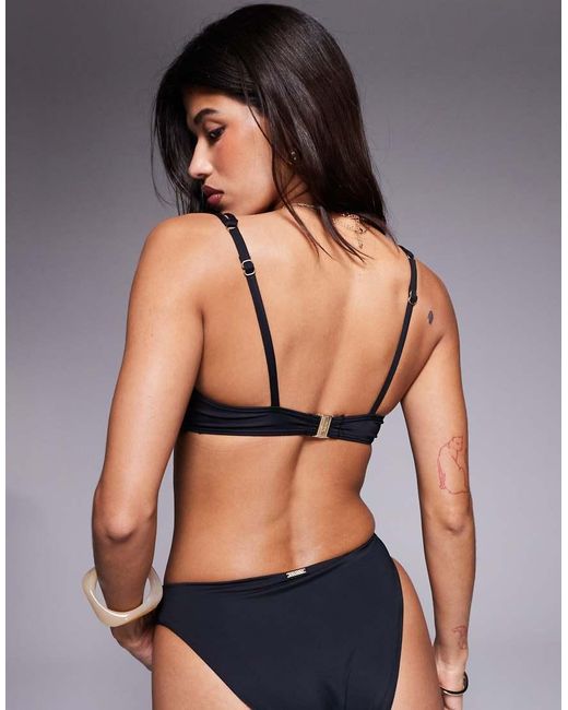 KBX Black Knot Strap V Front Bikini Top With Removeable Padding