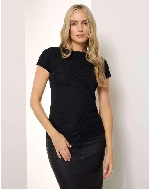 Long Tall Sally Black Textured Slash Neck Top
