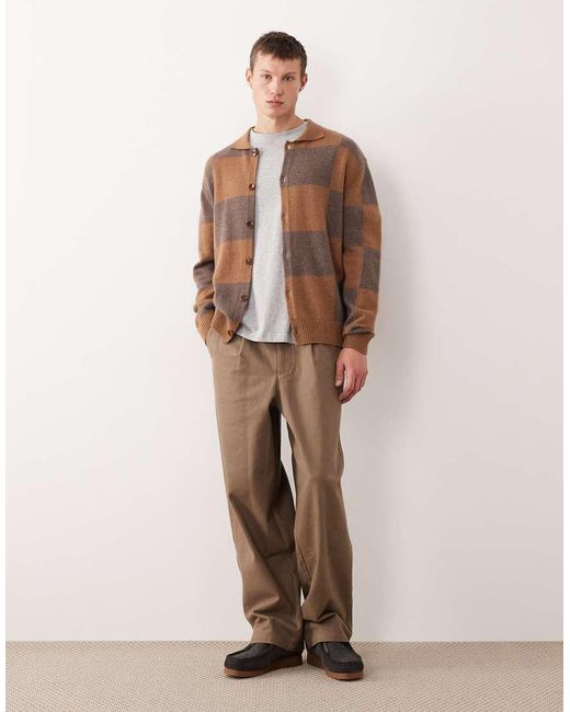 Pompeii UK Brown Pompeii Wool Blend Knit Cardigan With Collar And Button Front for men