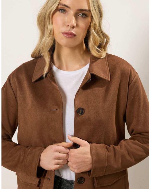 Long Tall Sally Natural Faux Suede Trucker Jacket