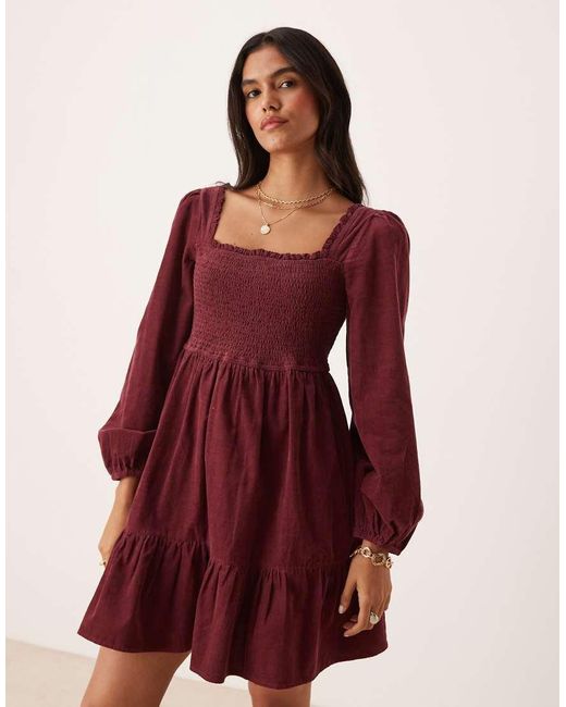 Nobody's Child Red Elsa Balloon Sleeve Cord Mini Dress