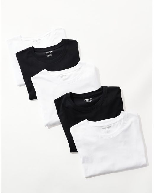 Jack & Jones Black 5 Pack Slim Fit T-shirt for men