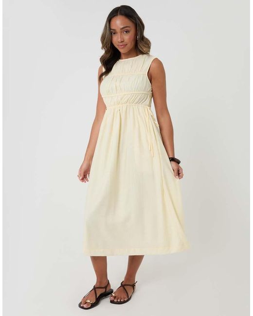 Threadbare Natural Ruched Drawstring Midi Dress