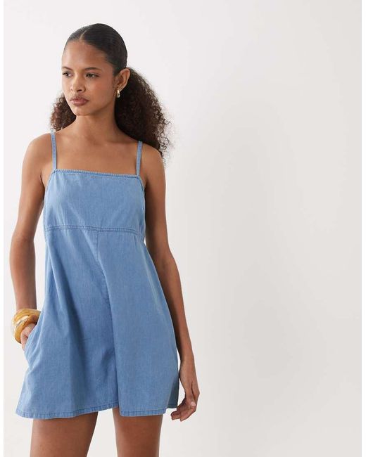 ASOS Blue Soft Denim Playsuit With Cami Straps
