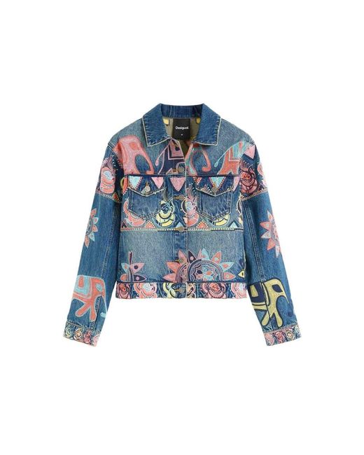 Desigual Blue Printed Jacket 100% Cotton