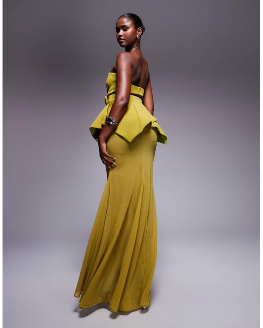 ASOS Metallic Premium Bodice Maxi Dress With Cinched Belt Detail And Sheer Skirt