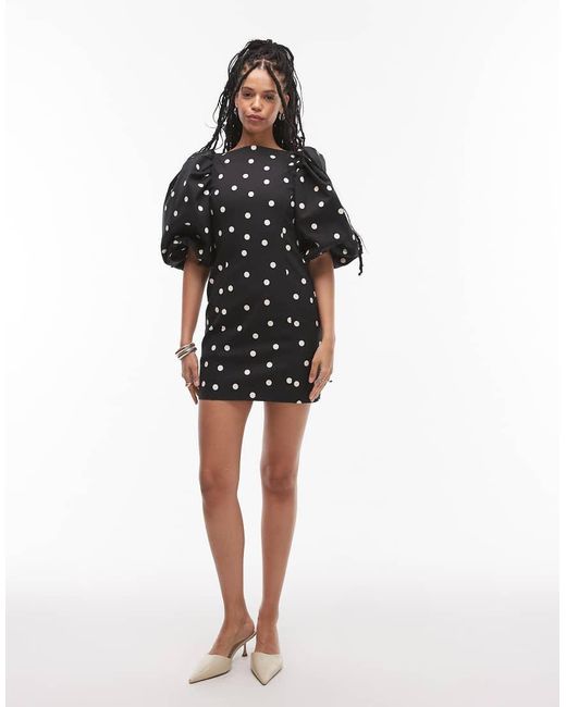 & Other Stories Black Mini Dress With Puff Sleeves And Low Back