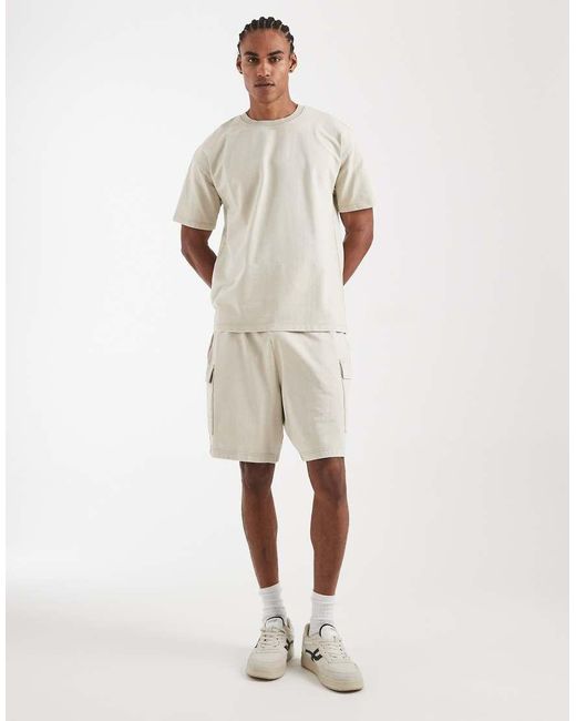New Look Natural Co-ord Oversized Washed T-shirt for men