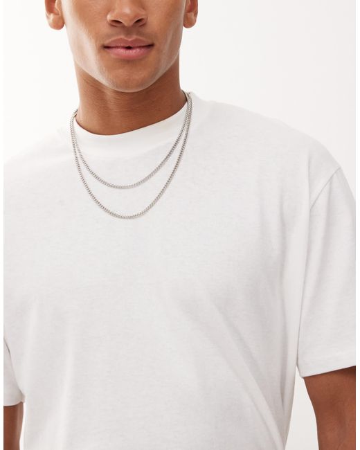 FADED FUTURE White Layered Multirow Curb Chain Necklaces for men