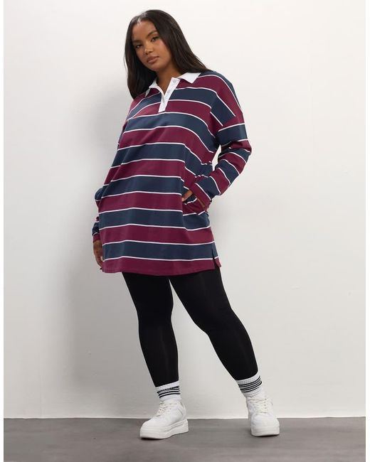 Yours Clothing Blue Stripe Rugby Collar Tunic Top