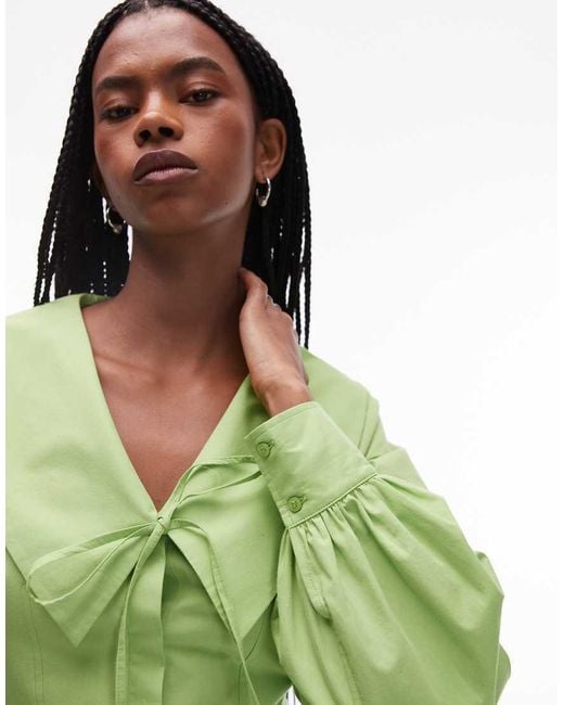 TOPSHOP Mini Jurk Van Popeline Met Naden En Vrouwelijke Kraag in het Green