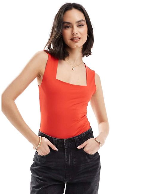 Body Rojo Ceñido Con Escote Cuadrado De New Look de color Red