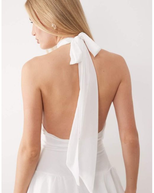 Fashionkilla White Chiffon Halterneck Foldover Detail Ruffle Skirt Mini Dress