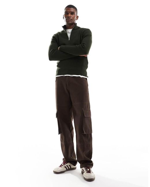 Only & Sons Black Ribbed Half Zip Jumper for men