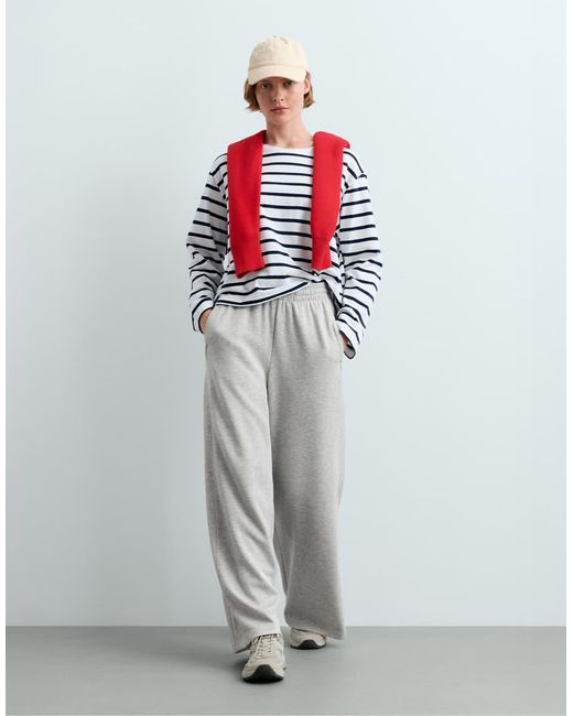 Oysho Gray Melange Piqué Straight-leg Trousers