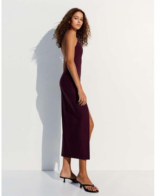 Bershka Purple Halter Neck Midi Dress