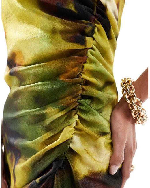 River Island Green Floral Print Ruched Midi Dress