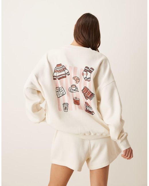 ASOS Natural Hibernation Mode Graphic Print Pyjama Sweatshirt And Short Set