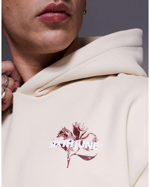 Sixth June Botanical Motif Back Print Hoodie in Gray for Men Lyst