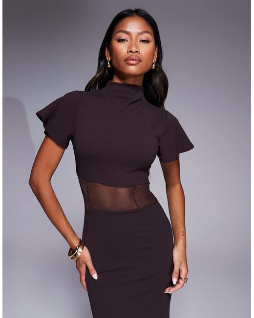 Robe longue en imitation néoprène avec détail corset à surpiqûres - chocolat ASOS en coloris Purple