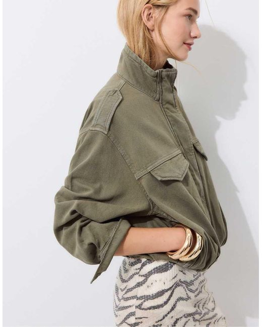 Stradivarius Green Utility Bomber Jacket