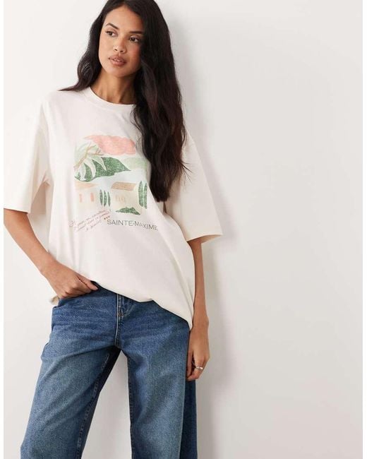 Gina Tricot Blue Short Sleeve Sainte Maxime Graphic Oversized T-shirt