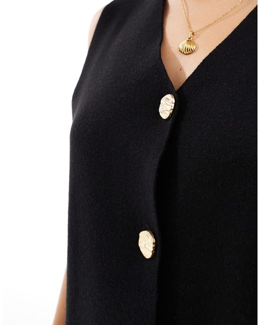 ASOS Black Longline Boxy Fit Waistcoat With Gold Buttons