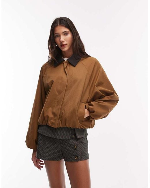 Kaiia Brown Exclusive Technical Button Through Toggle Detail Collared Jacket
