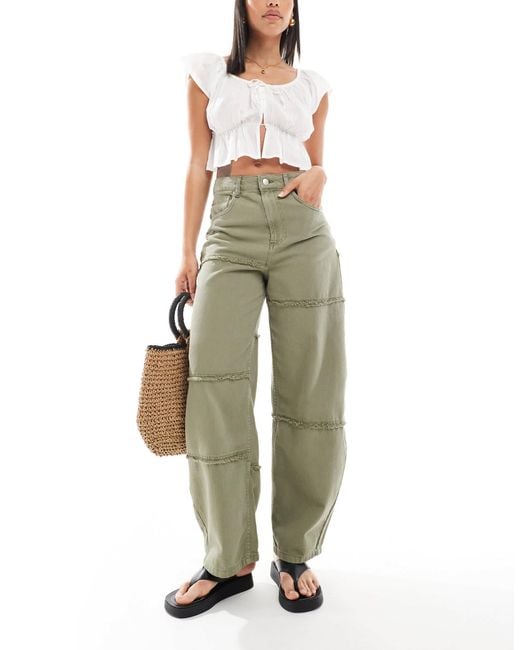 ASOS Green High Waisted Barrel Jean With Raw Edges
