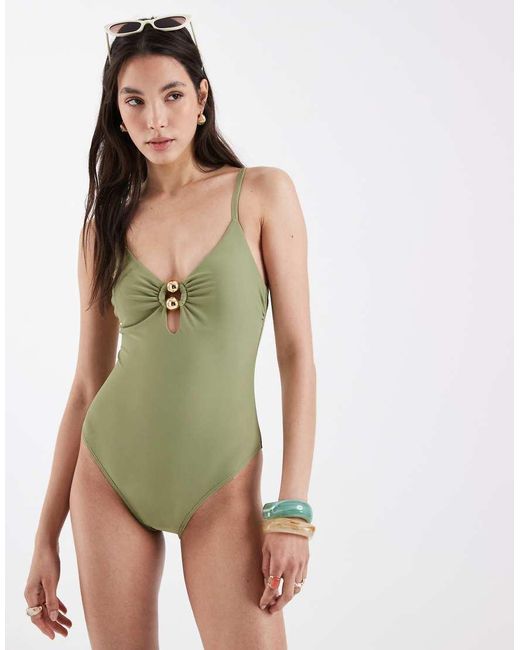 New Look Green Double Bead Swimsuit