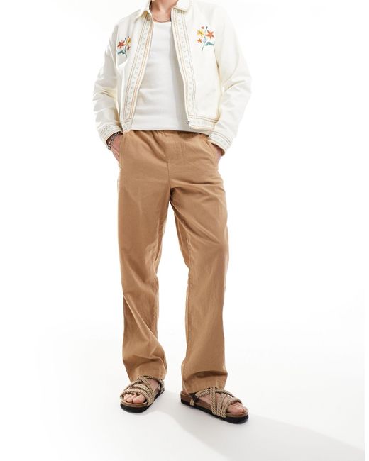 Pantalon décontracté à enfiler en lin - fauve délavé ASOS pour homme en coloris White