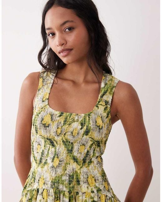ASOS Green Crinkle Scoop Neck Maxi Sundress With Shirred Waist