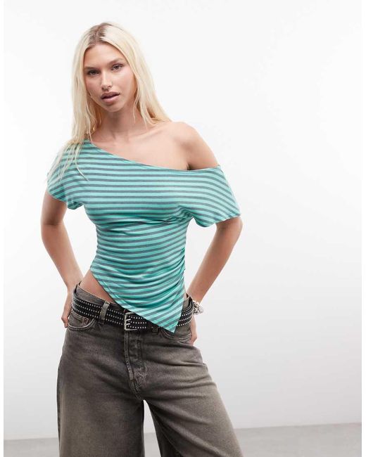 Collusion Blue Asymmetric Drapey Off-shoulder Top